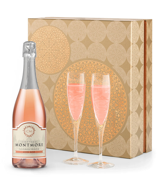 Chateau Montmore Sparkling Rosé and Flutes