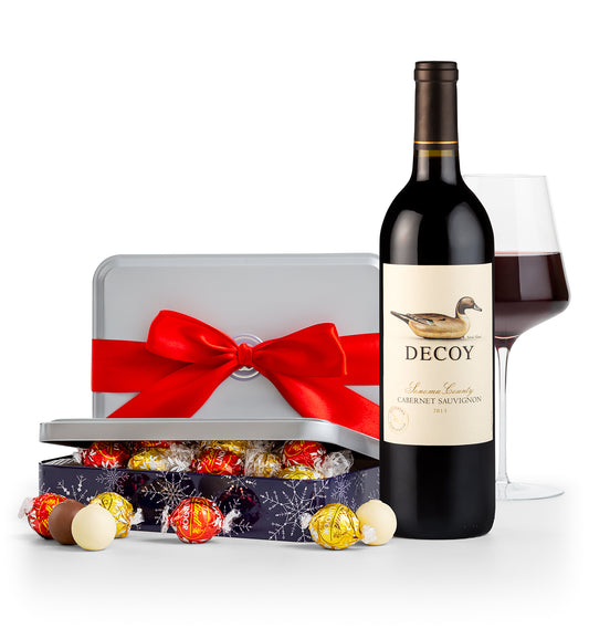 Winter Wonderland Truffle Tin with Decoy Cabernet Sauvignon